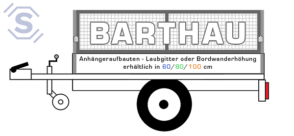 Barthau Anhängeraufbauten. Laubgitter oder Bordwanderhöhung aus Alu oder Blech, erhältlich in 60/80/100 cm.