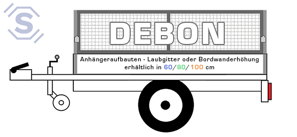 Debon Anhängeraufbauten. Laubgitter oder Bordwanderhöhung aus Alu oder Blech, erhältlich in 60/80/100 cm.