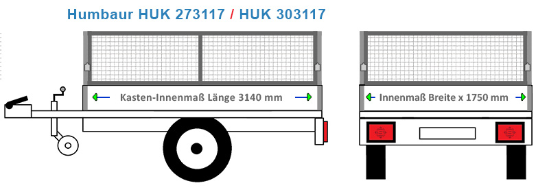 Passende Laubgitter für den Anhänger Humbaur HUK 273117, HUK 303117  mit 4 Millimeter Wellengitter