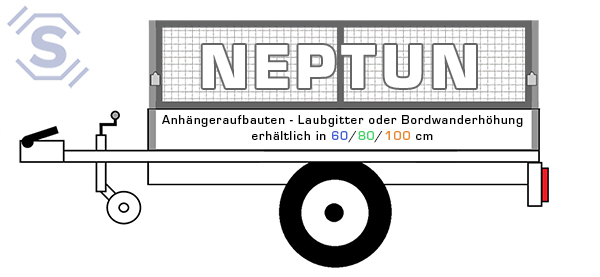 Neptun Anhängeraufbauten. Laubgitter oder Bordwanderhöhung aus Alu oder Blech, erhältlich in 60/80/100 cm.