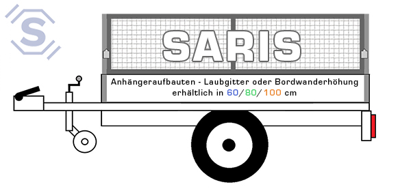 Saris Anhängeraufbauten. Laubgitter oder Bordwanderhöhung aus Alu oder Blech, erhältlich in 60/80/100 cm.