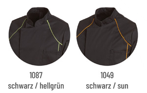 Schwarze Kochjacke mit farbigen Paspeln 