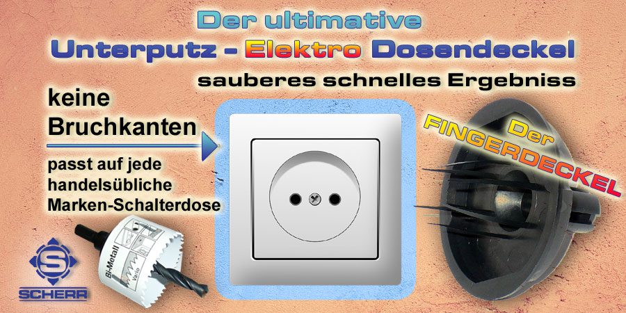 Unterputz Elektro Dosen ohne Bruch am Rand freilegen, für ein sauberes Ergebniss. Ideal für Bau Handwerk / Elektro Installationen, der Fingerdeckel - Unterputzdosendeckel