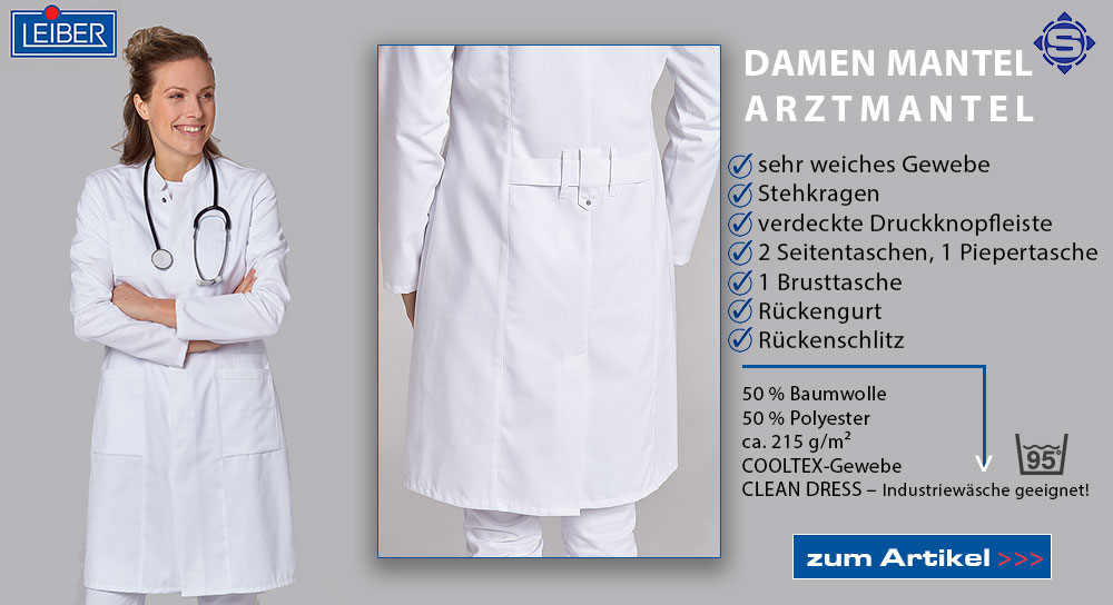 Damen Arztmantel / Labormantel für Praxis und Labor, Pflege & Medizin aus der Berufsbekleidung von Leiber