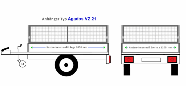 Agados Anhängeraufbau VZ 21 2050 x 1100