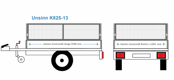 Unsinn Anhängeraufbau K825 - 13 - AL, 2500 x 1260