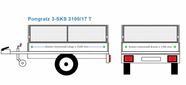 Pongratz Anhängeraufbau 3-SKS 3100/17 T, 3100 x 1760