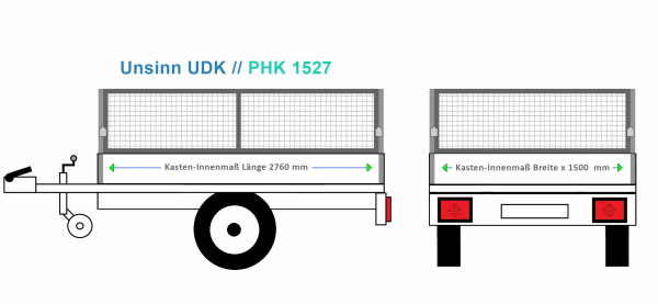Unsinn Anhängeraufbau UDK, 2760 x 1500 Laubgitter 60 cm STAHL verzinkt