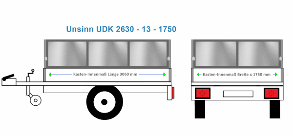 Unsinn Anhängeraufbau UDK 2630 - 13 - 1750, 3060 x 1750 Bordwanderhöhung 60 cm BLECH verzinkt