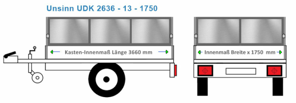 Unsinn Anhängeraufbau UDK 2636 - 13 - 1750, 3660 x 1750 Bordwanderhöhung 60 cm BLECH verzinkt