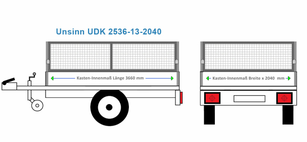 Unsinn Anhängeraufbau UDK 2536 - 13 - 2040, 3660 x 2040 Laubgitter 60 cm STAHL verzinkt