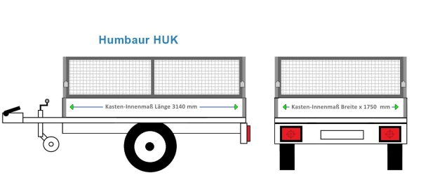 Humbaur Anhängeraufbau HUK, 3140 x 1750 Laubgitter 60 cm STAHL verzinkt