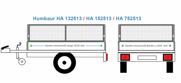Humbaur Anhängeraufbau HA 132513, 2510  x 1310 Bordwanderhöhung 35 cm ALU