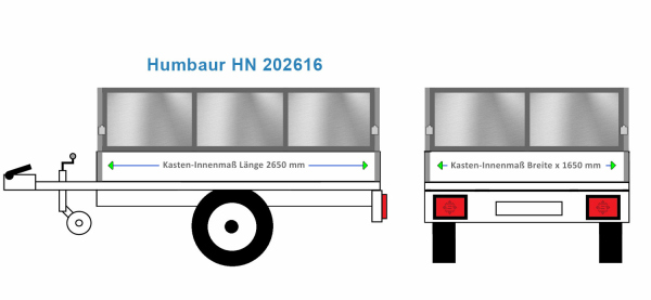 Humbaur Anhängeraufbau HT 202616, 2650 x 1650 Bordwanderhöhung 60 cm BLECH verzinkt
