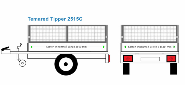Temared Anhängeraufbau Tipper 2515C, 2500  x 1530 Laubgitter 60 cm STAHL verzinkt