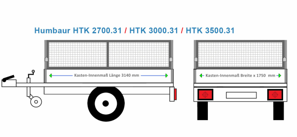 Humbaur Anhängeraufbau HTK 2700.31, 3140 x 1750 Laubgitter 60 cm STAHL verzinkt ALU