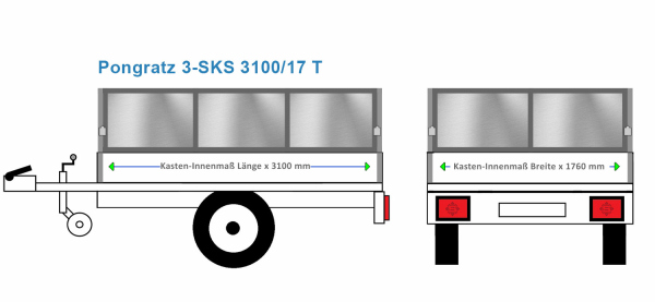 Pongratz Anhängeraufbau 3-SKS 3100/17 T, 3100 x 1760 Bordwanderhöhung 80 cm BLECH verzinkt Stahl