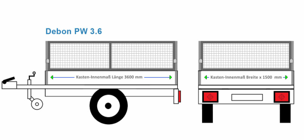 Debon Anhängeraufbau PW 3.6, 3600 x 1800 Laubgitter 80 cm STAHL verzinkt