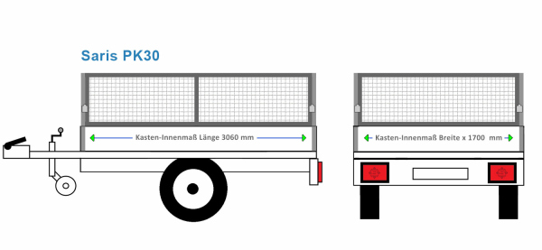 Saris Anhängeraufbau PK30, 3060  x 1700 Laubgitter 60 cm STAHL verzinkt 60 x 40 x 3 mm